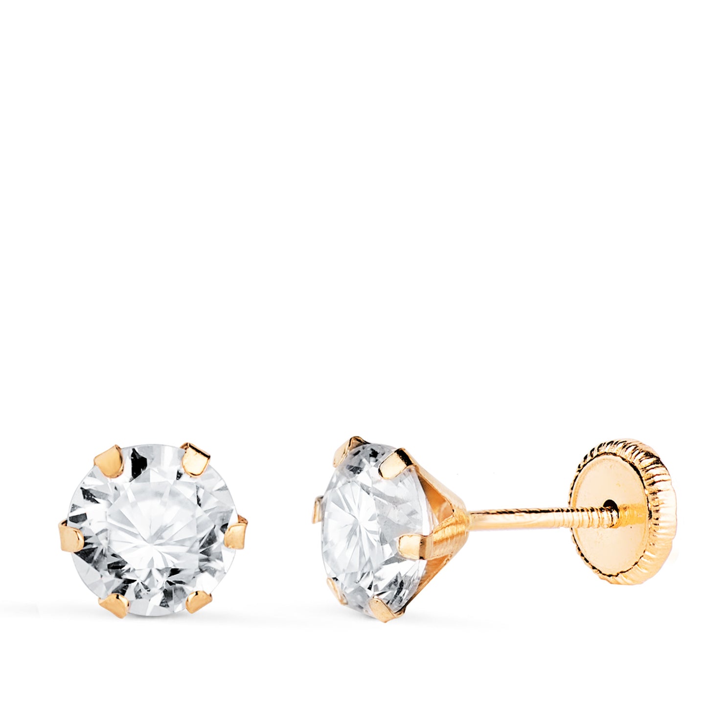 18K PENDIENTES ORO AMARILLO 6 GARRAS CON CIRCONITA. ANCHO: 6 MM CIERRE TUERCA