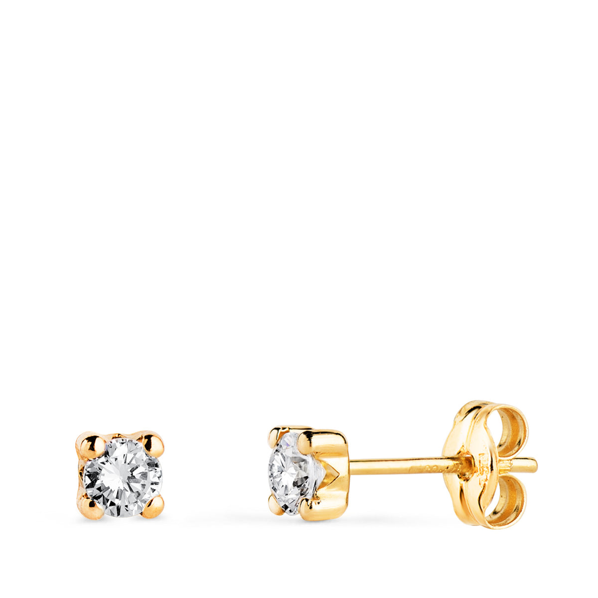 Pendientes Circonita 3 mm con 4 Garras. Ancho: 3,5 mm. de oro amarillo 18K