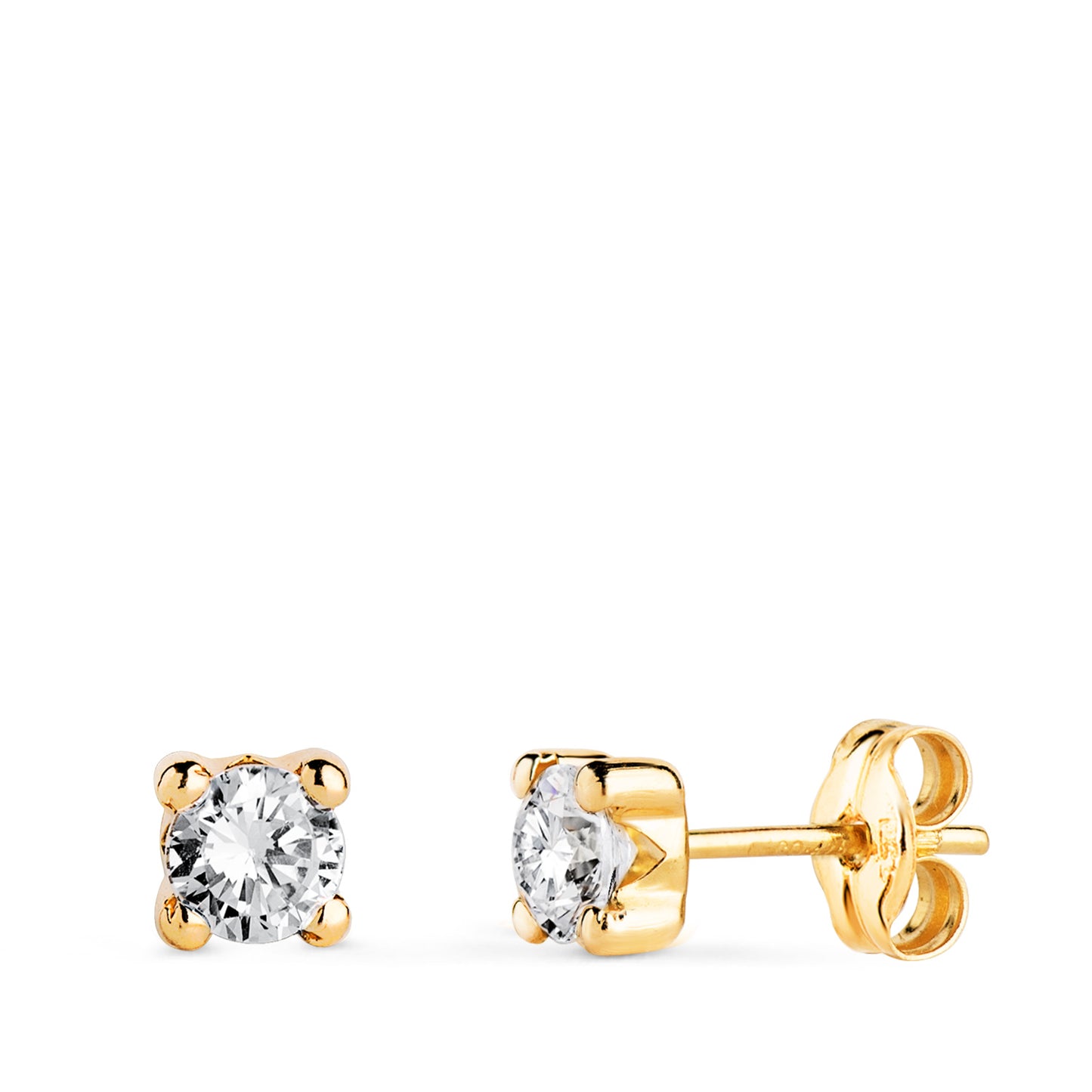 18K PENDIENTES ORO AMARILLO CIRCONITA 4MM CON 4 GARRAS. ANCHO: 4,5 MM. CIERRE PRESION