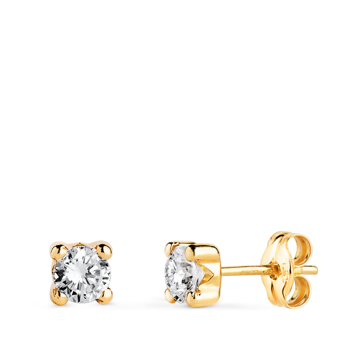 Pendientes Circonita 4 mm con 4 Garras. Ancho: 4,5 mm. de oro amarillo 18K