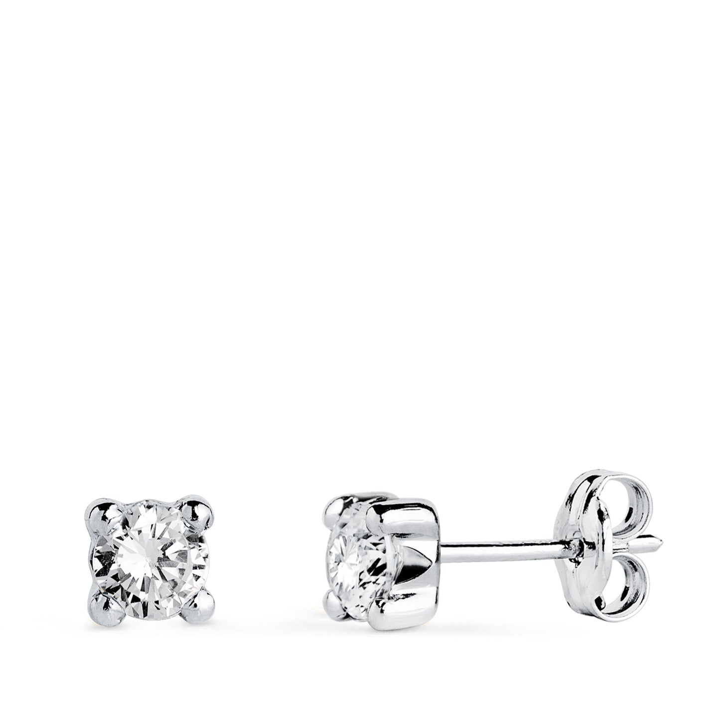 18K PENDIENTES ORO BLANCO CIRCONITA 4MM CON 4 GARRAS. ANCHO: 4,5 MM. CIERRE PRESION