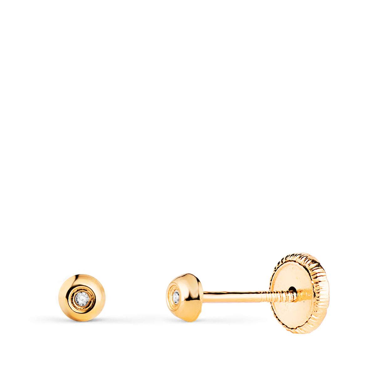 Pendientes Chaton con Circonita. Medida: 3 mm. Cierre Tuerca de oro amarillo 18K