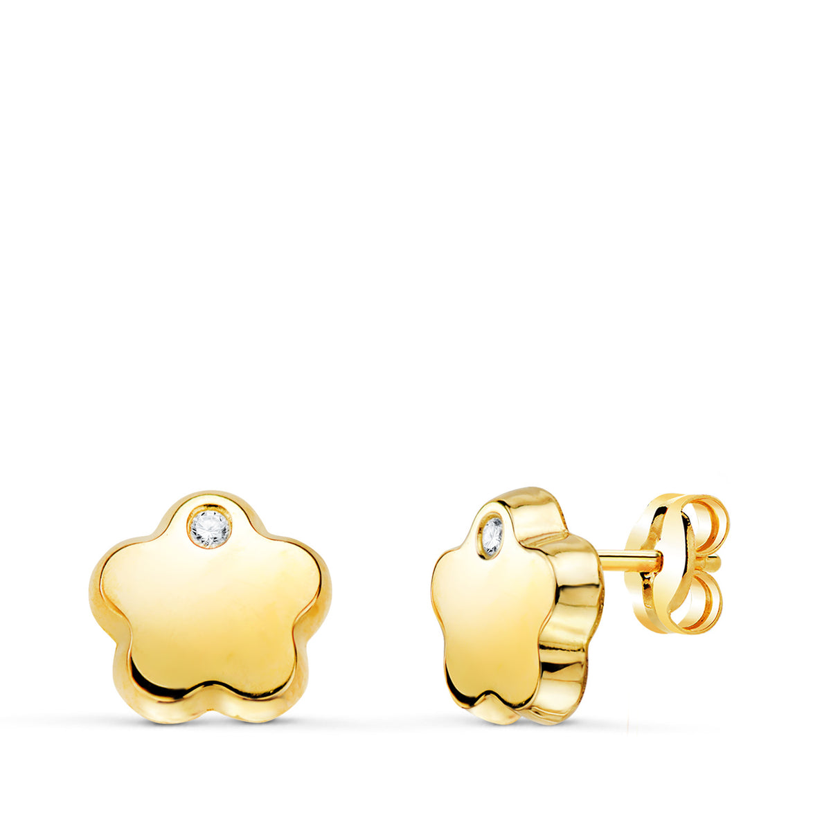 Pendientes Flor con Circonita Brillo 7 x 7 mm. de oro amarillo 18K