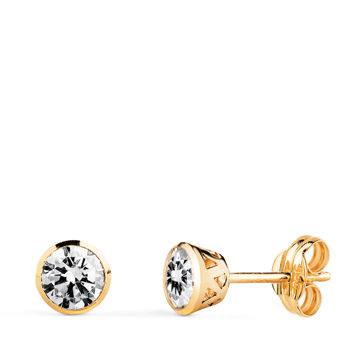 Pendientes Chaton con Circonita Canastilla Calada. Ancho: 5 mm. de oro amarillo 18K