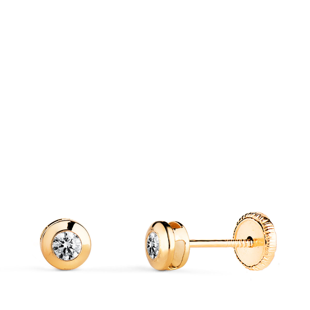 Pendientes Chaton Galeria con Circonita. Medida: 4 mm. Cierre Tuerca de oro amarillo 18K