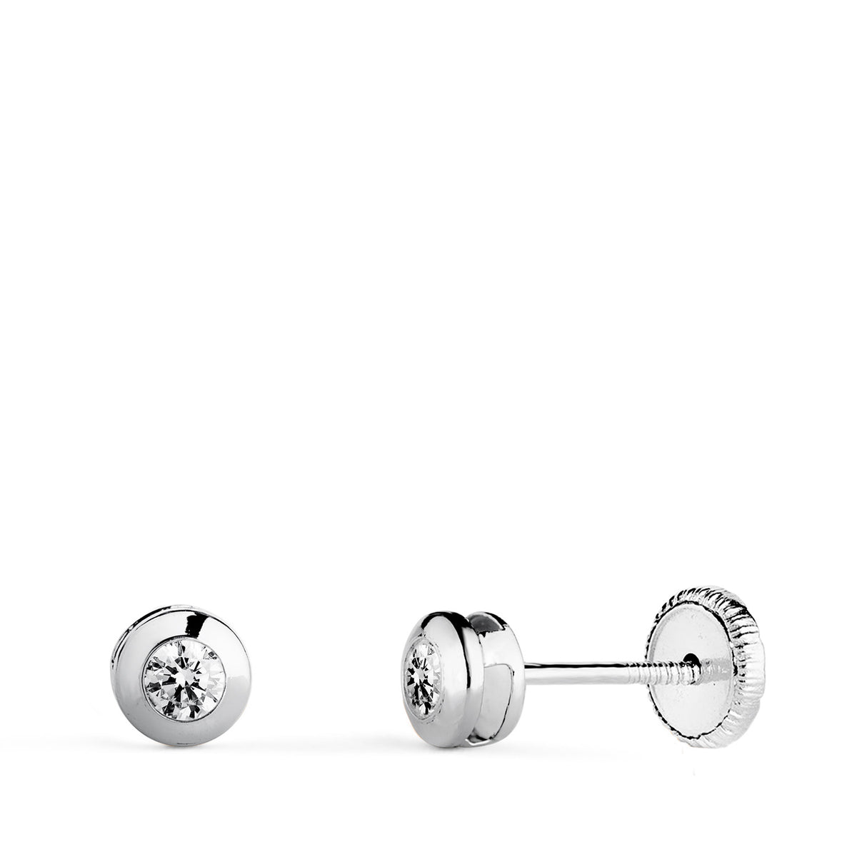 Pendientes Chaton Galeria con Circonita. Medida: 4 mm. Cierre Tuerca de oro blanco 18K