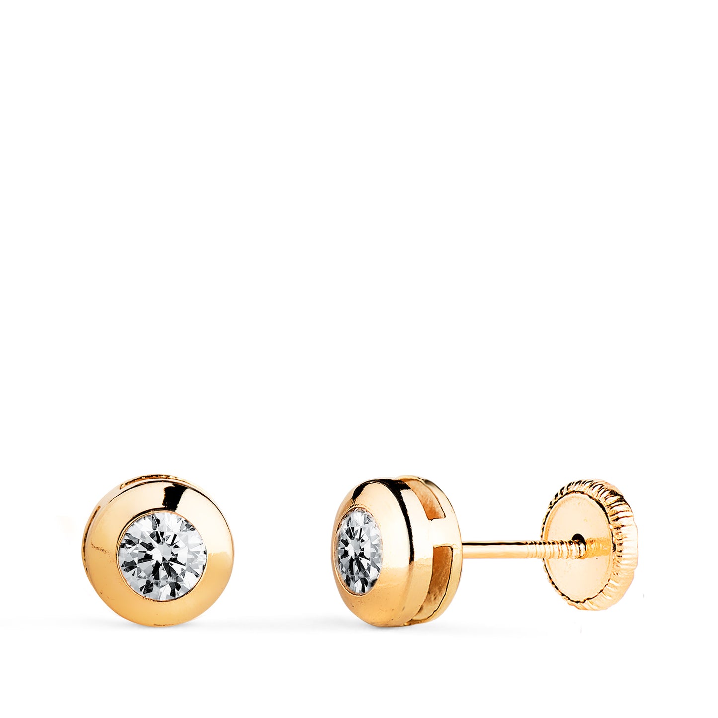 18K PENDIENTES ORO AMARILLO CHATON GALERIA CON CIRCONITA. MEDIDA: 6 MM. CIERRE TUERCA