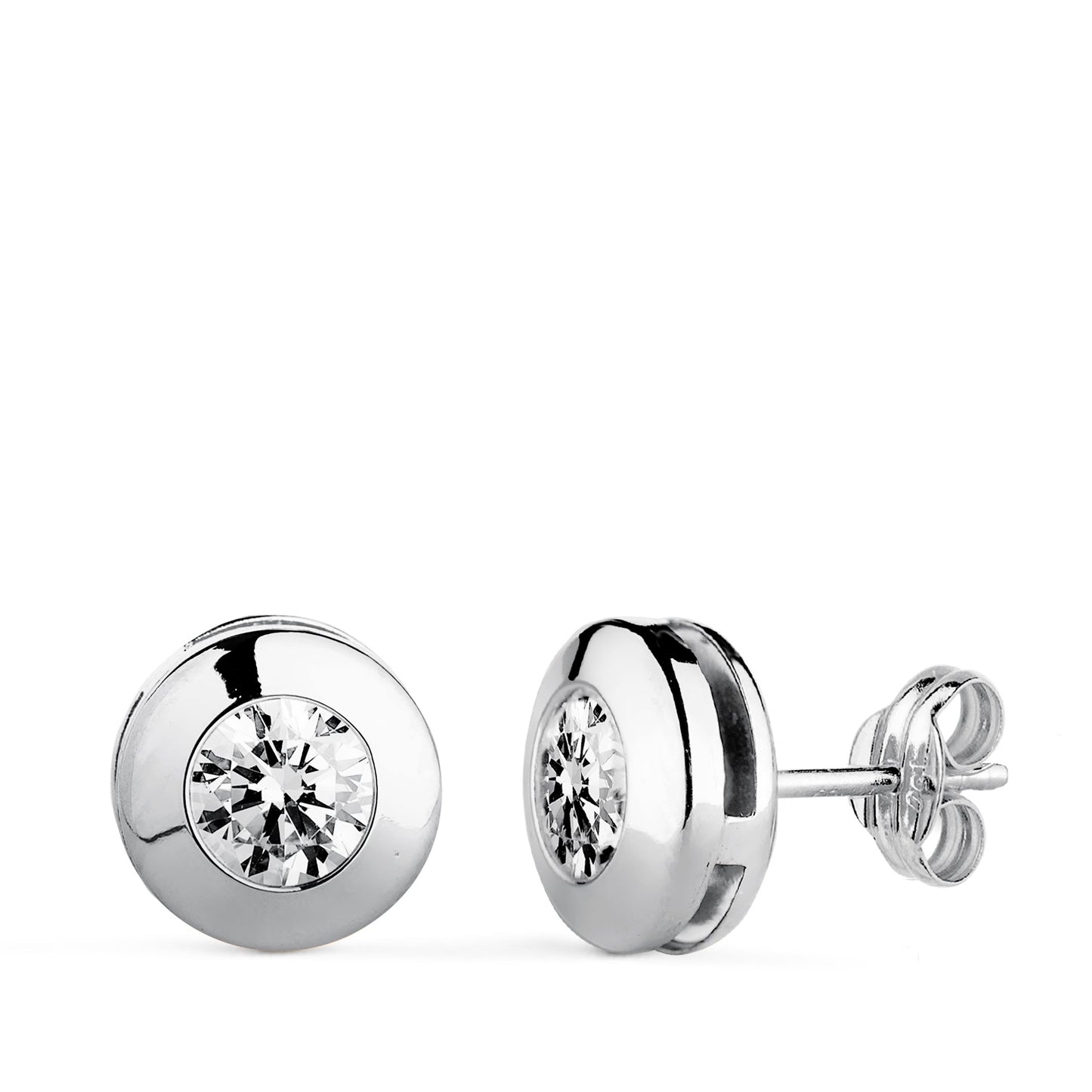18K PENDIENTES ORO BLANCO CHATON GALERIA CON CIRCONITA. MEDIDA: 8,5 MM. CIERRE PRESION