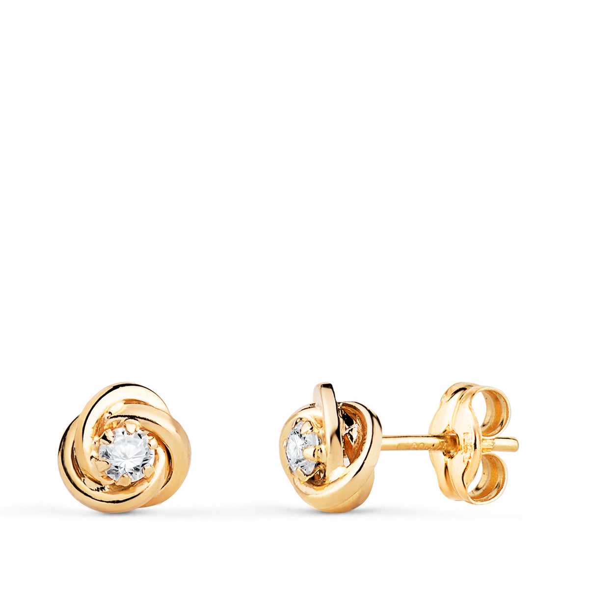Pendientes Nudo con Circonita. Medida: 6 x 6 mm. de oro amarillo 18K