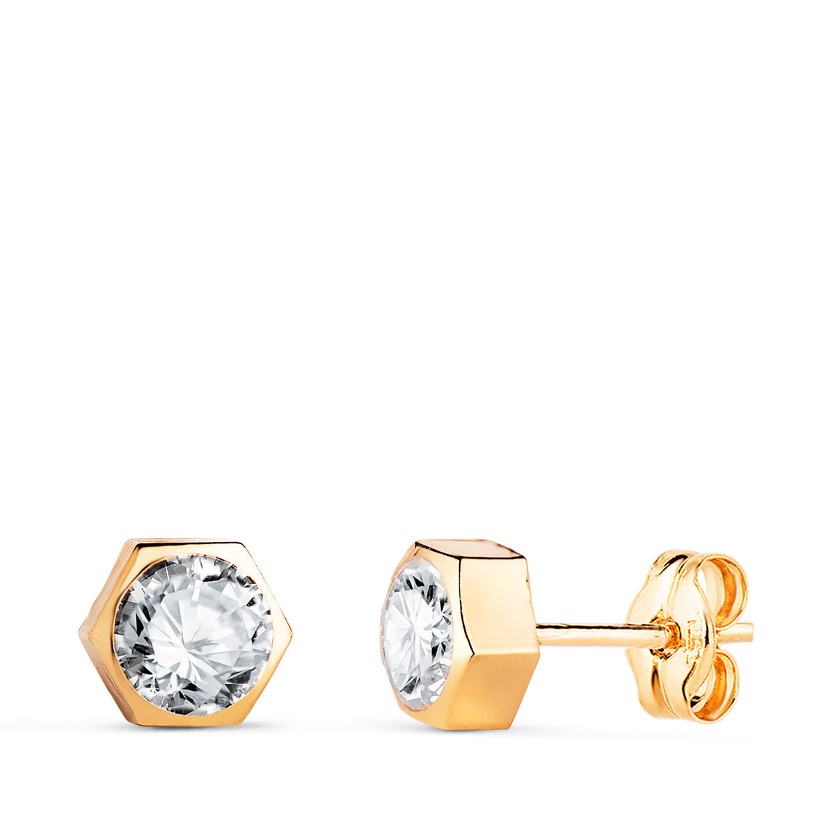 Pendientes Chaton Hexagono con Circonita. Medida: 6 x 5,5 mm. de oro amarillo 18K