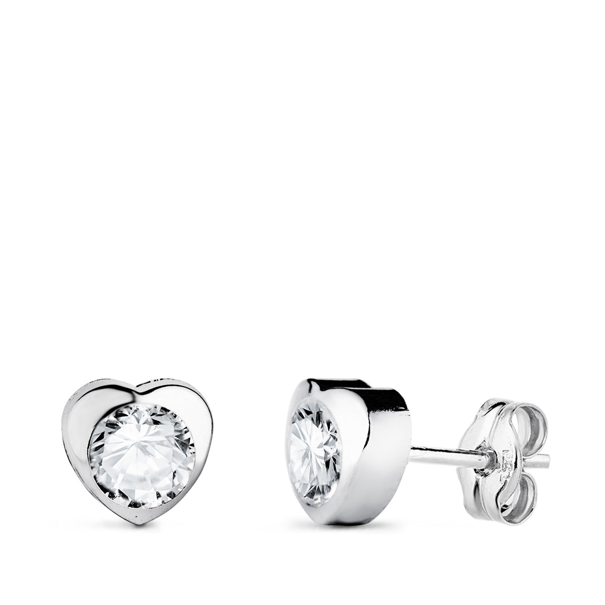 Pendientes Chaton Corazon con Circonita. Medida: 6 x 6 mm de oro blanco 18K