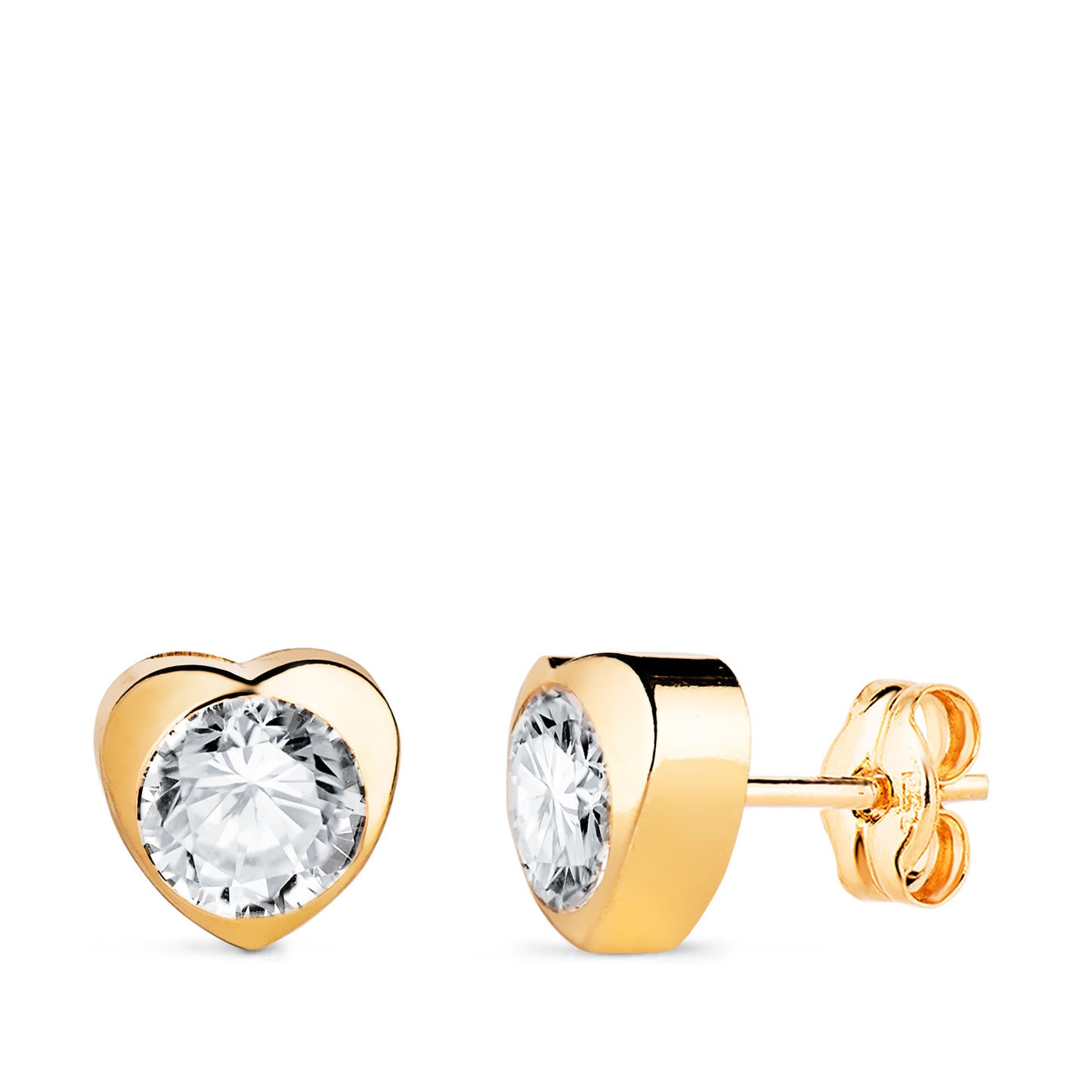 18K PENDIENTES ORO AMARILLO CHATON CORAZON CON CIRCONITA. MEDIDA: 7,5 X 7,5 MM CIERRE PRESION