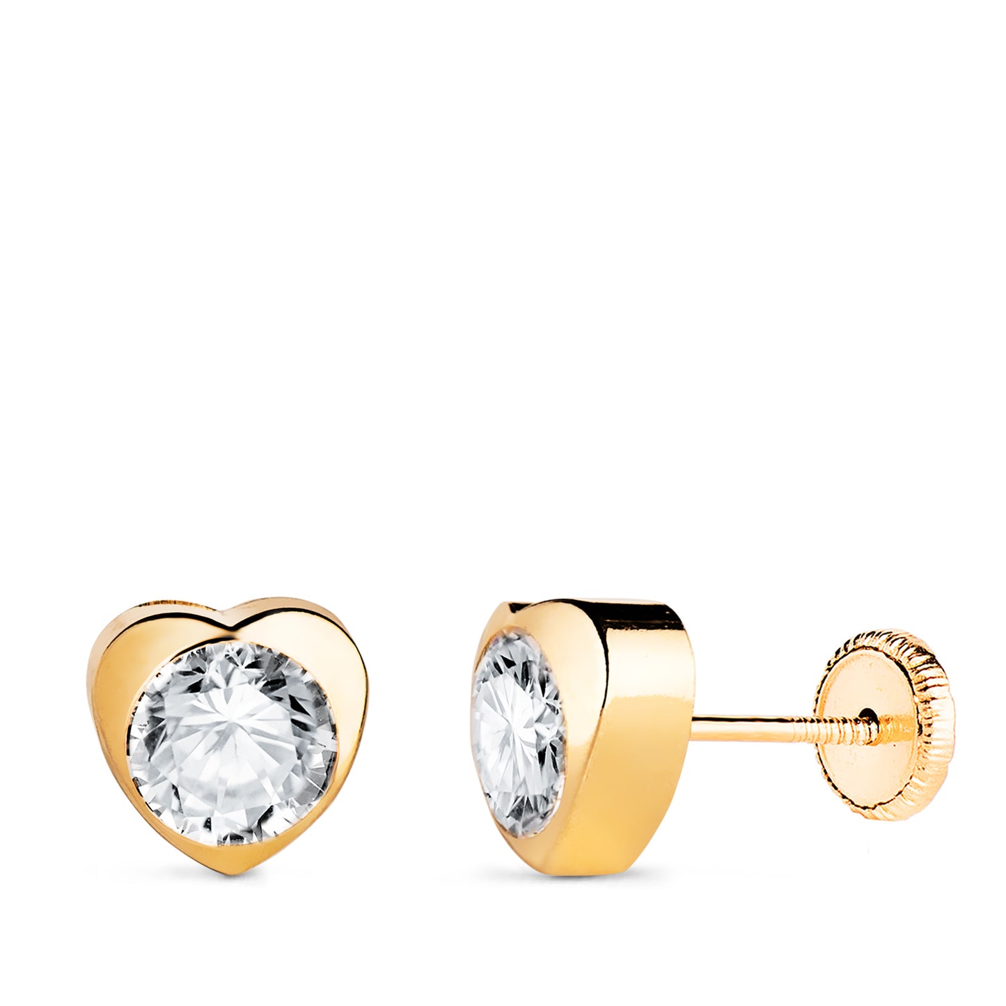 18K PENDIENTES ORO AMARILLO CHATON CORAZON CON CIRCONITA. MEDIDA: 7,5 X 7,5 MM CIERRE TUERCA