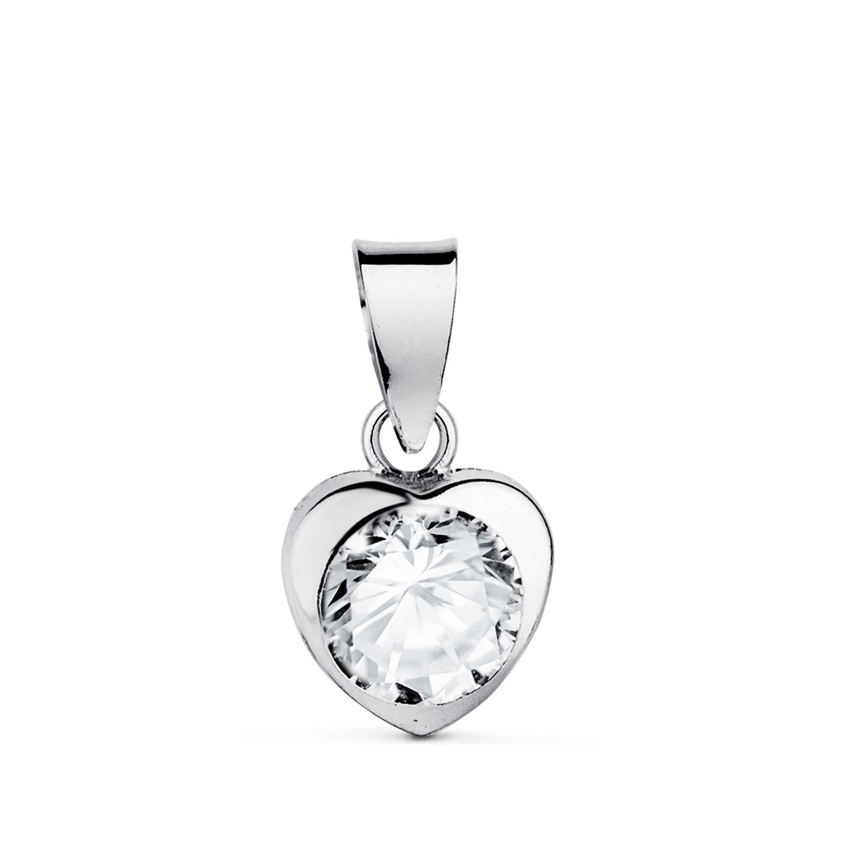 Colgante Chaton Corazon con Circonita. Medida: 7,5 x 7,5 mm de oro blanco 18K