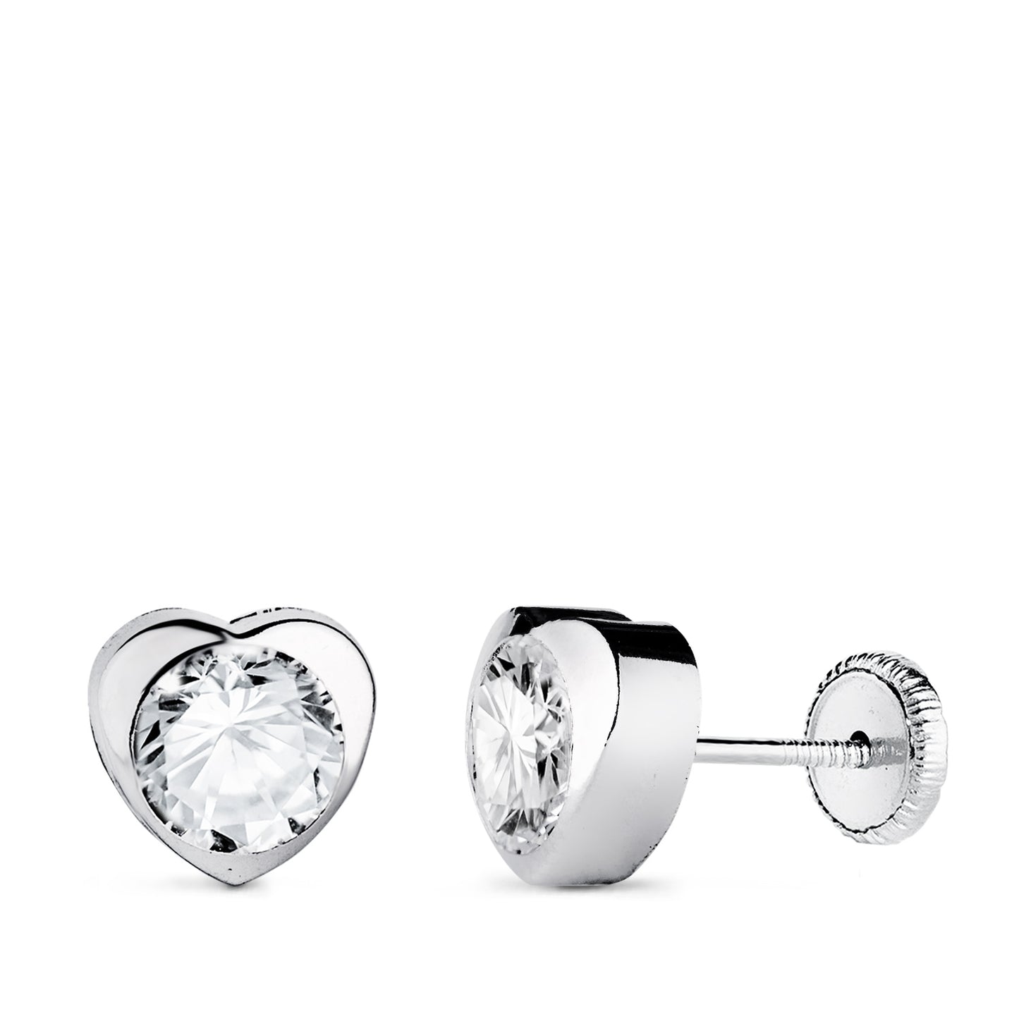 18K PENDIENTES ORO BLANCO CORAZON CON CIRCONITA. MEDIDA: 7,5 X 7,5 MM CIERRE TUERCA