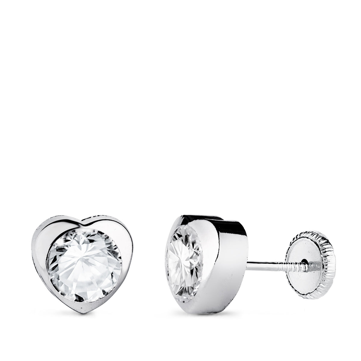 Pendientes Chaton Corazon con Circonita. Medida: 7,5 x 7,5 mm Cierre Tuerca de oro blanco 18K