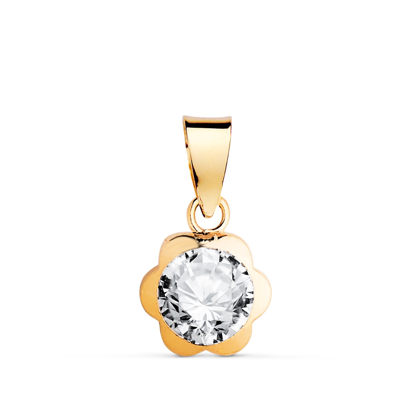 18K COLGANTE ORO AMARILLO CHATON MARGARITA CON CIRCONITA. MEDIDA: 8X7 MM