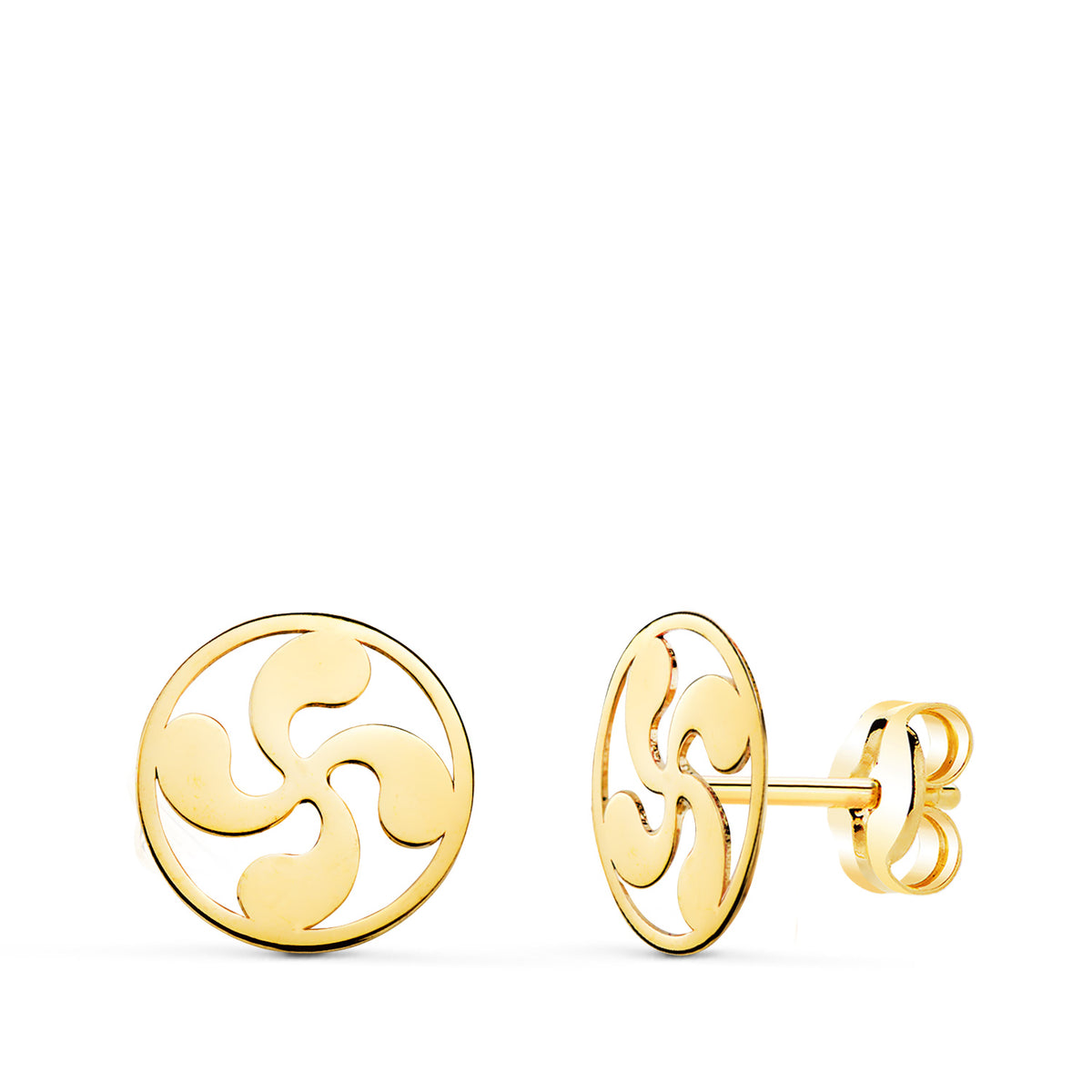 Pendientes Redondos Lauburu Brillo 8 mm. de oro amarillo 18K