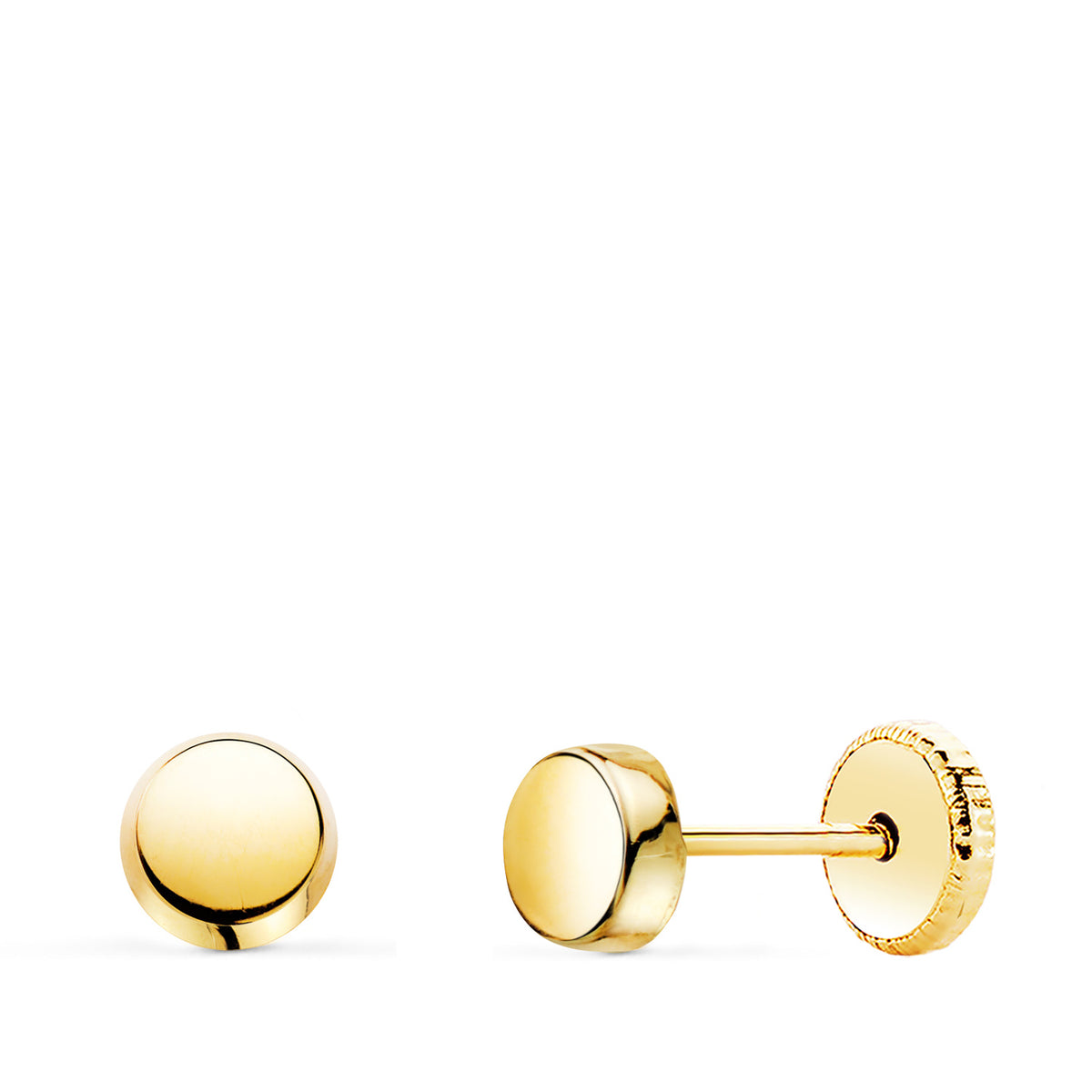 Pendientes Redondos Brillo 4,5 mm. Cierre Tuerca de oro amarillo 18K
