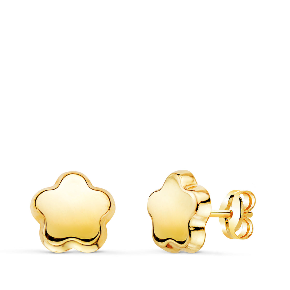 Pendientes Flor Lisa Brillo 7,5 x 7,5 mm. de oro amarillo 18K