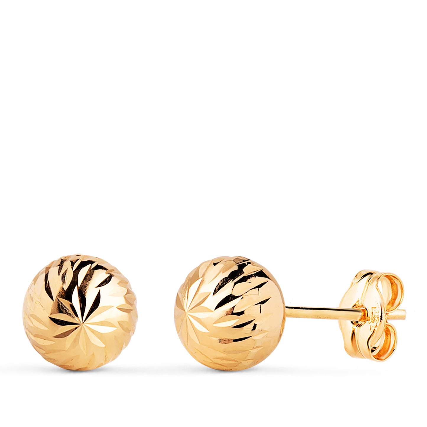 18K PENDIENTES ORO AMARILLO BOLA TALLADA HUECA. ANCHO: 7 MM. CIERRE PRESION