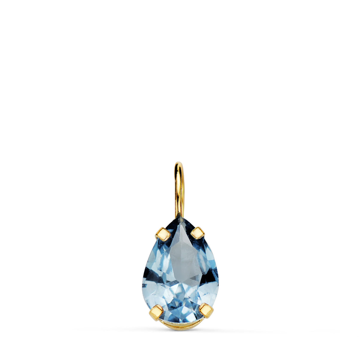 Colgante Lagrima con Garras y Piedra Color Aguamarina 6,5 x 5 mm. de oro amarillo 18K