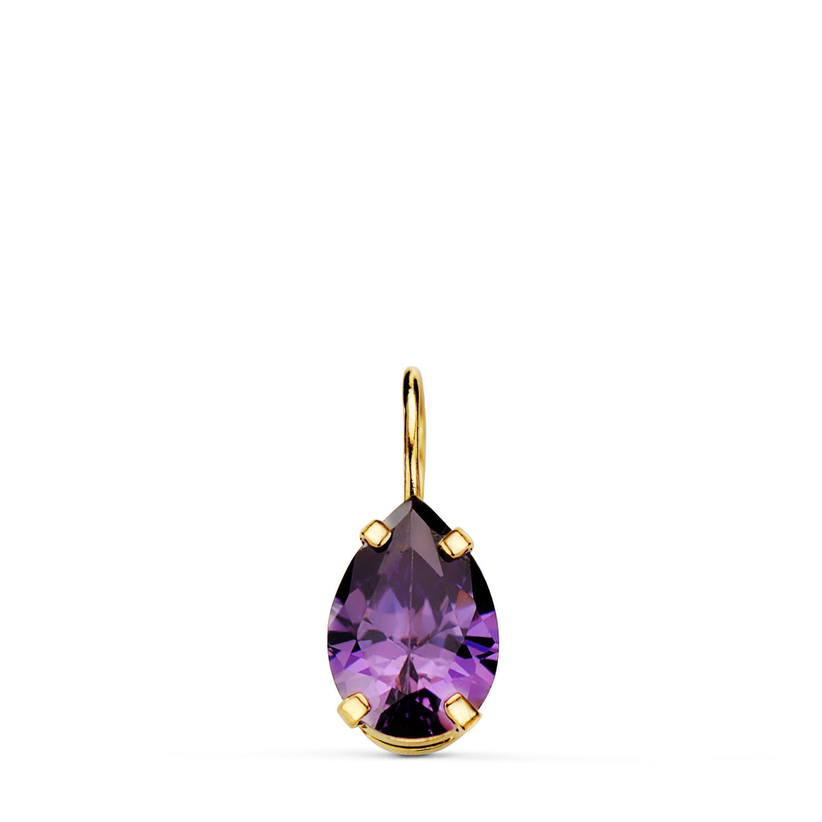 Colgante Lagrima con Garras y Piedra Color Amatista 6,5 x 5 mm. de oro amarillo 18K