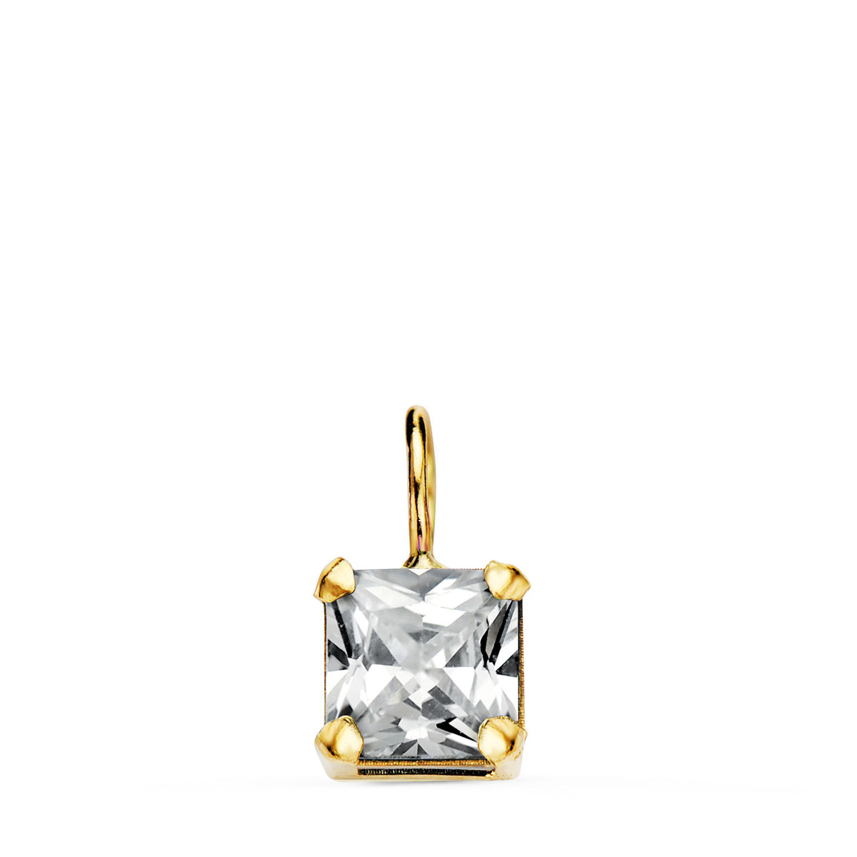 Colgante con circonita Cuadrada con Garras. Medida: 6,5 x 6.5 mm de oro amarillo 18K