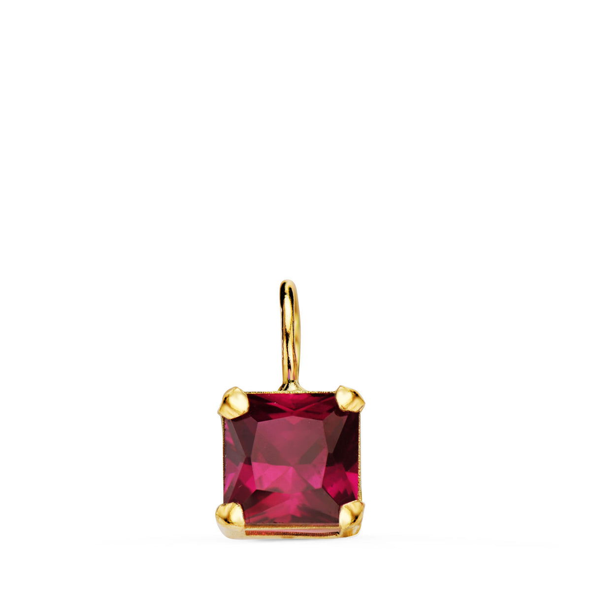 Colgante Cuadrado con Garras y Piedra Color Roja de 6,5 x 6,5 mm. de oro amarillo 18K