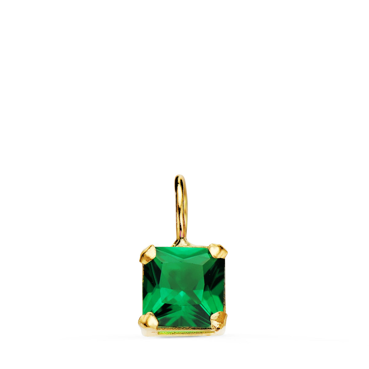 Colgante Cuadrado con Garras y Piedra Color Verde 6,5 x 6,5 mm. de oro amarillo 18K