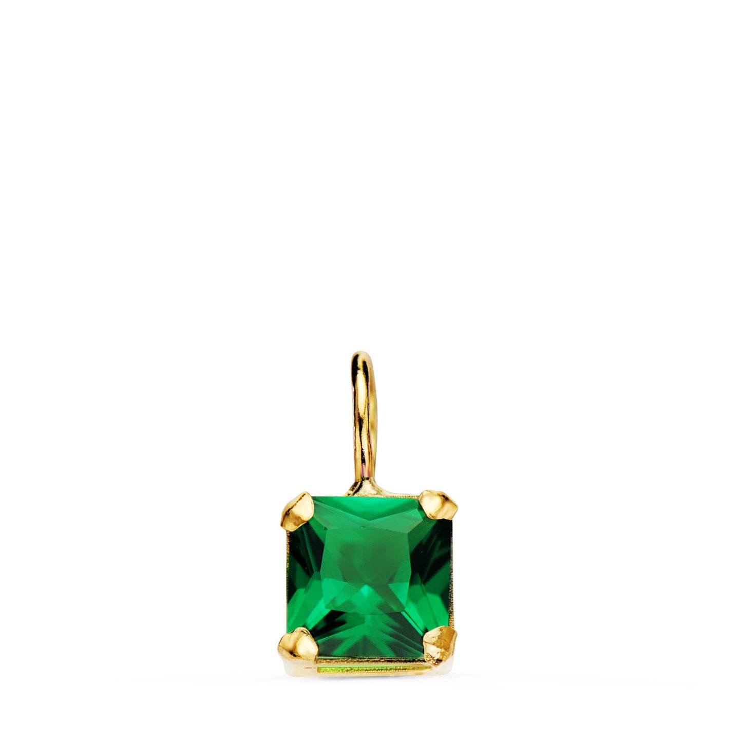 18K COLGANTE ORO AMARILLO CUADRADO CON GARRAS Y PIEDRA COLOR VERDE 6,5 X 6,5 MM.