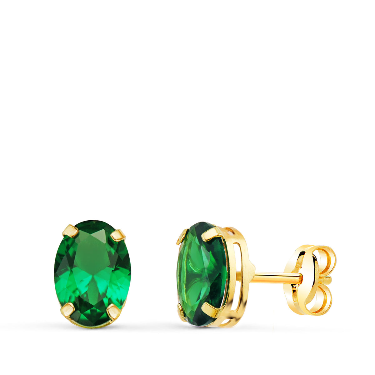 Pendientes Oval Piedra Verde 7 x 5 mm. de oro amarillo 18K