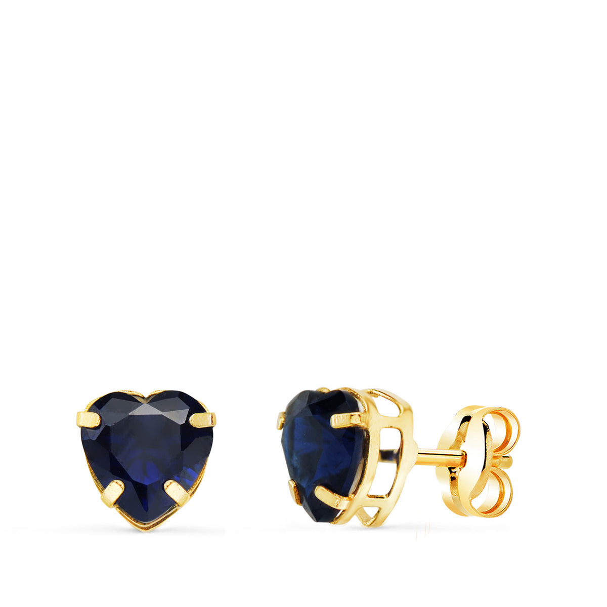 Pendientes Corazon Piedra Color Azul 6 x 6 mm. de oro amarillo 18K