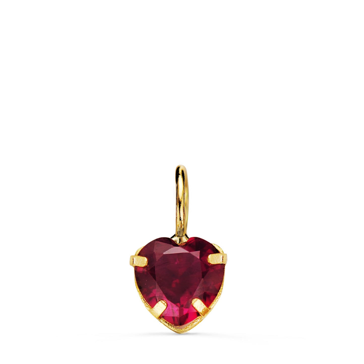 18K COLGANTE ORO AMARILLO CORAZON PIEDRA COLOR ROJO 6 X 6 MM.