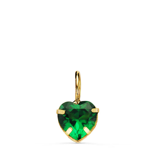 18K COLGANTE ORO AMARILLO CORAZON PIEDRA COLOR VERDE 6 X 6 MM.