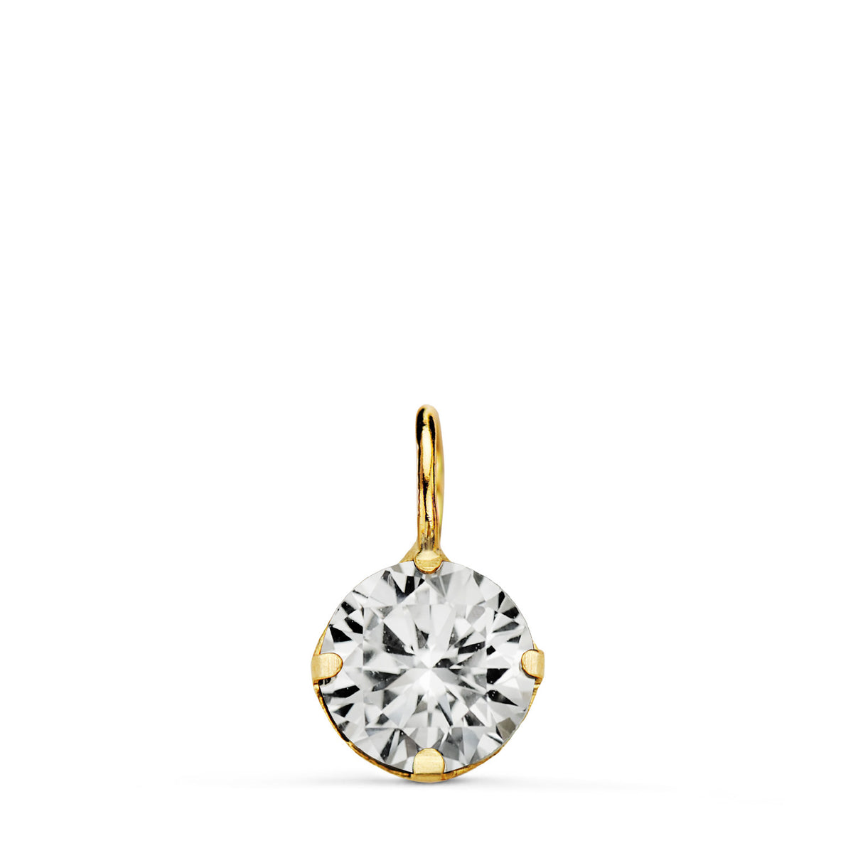 Colgante circonita Redonda con 4 Garras. Medida: 6 mm de oro amarillo 18K
