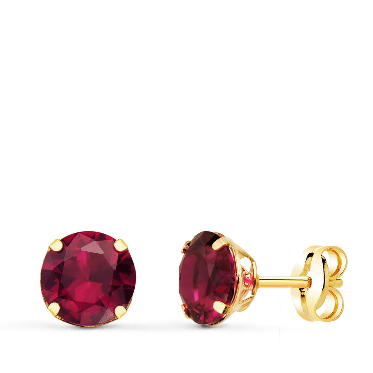 Pendientes Redondos Piedra Roja 6 mm. de oro amarillo 18K
