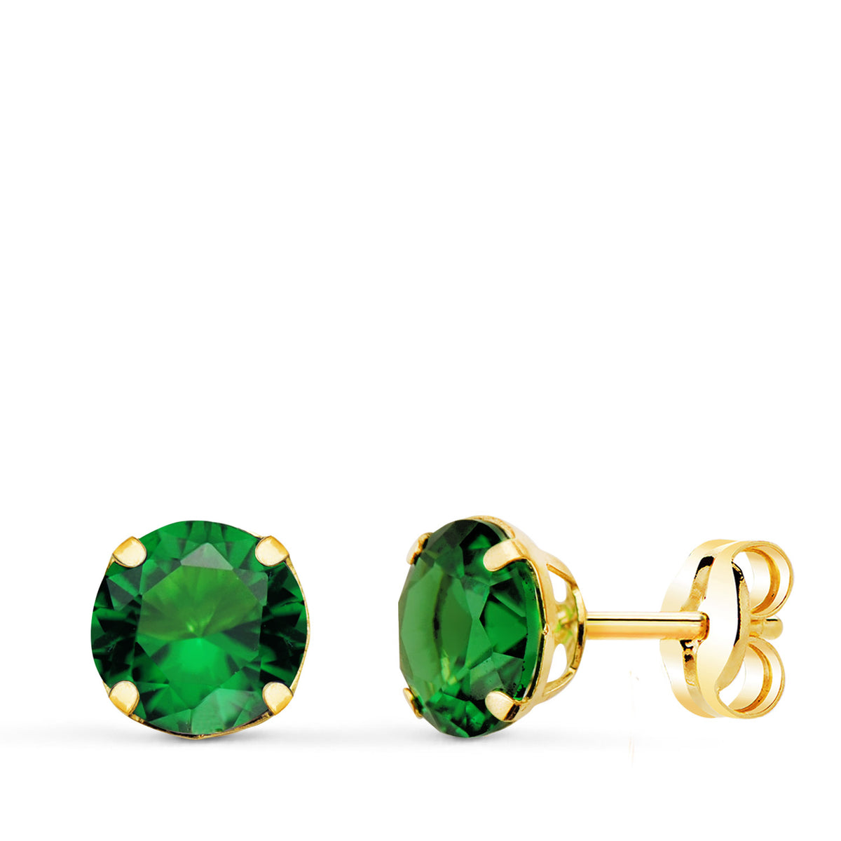 Pendientes Redondos Piedra Verde 6 mm. de oro amarillo 18K