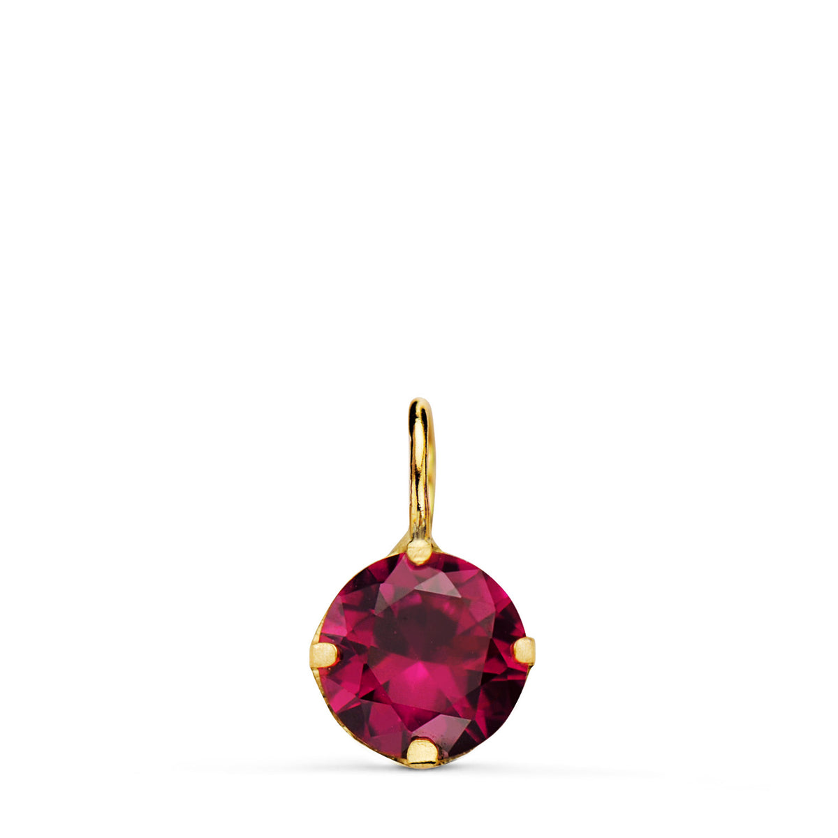 Colgante Redondo con Piedra Color Roja. Medida: 6 mm. de oro amarillo 18K