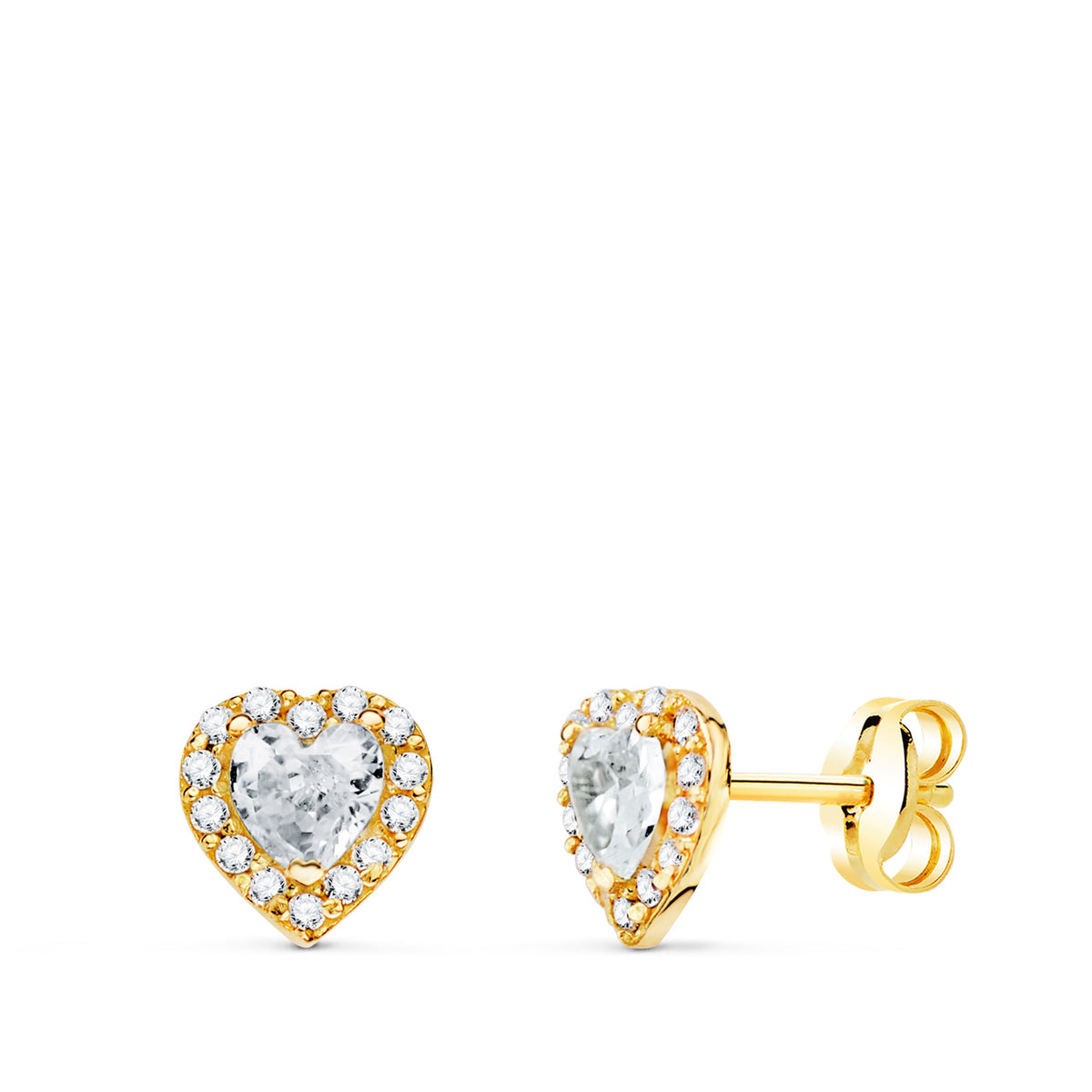 Pendientes Corazon Circonita Blancas 6,5 x 6,5 mm. de oro amarillo 18K