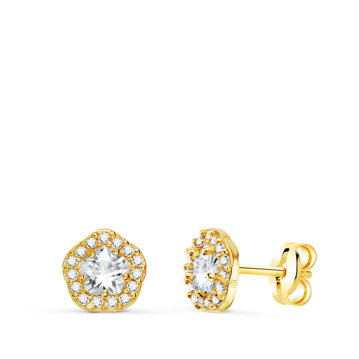 Pendientes Flor Circonita Blancas 7 x 6,5 mm. de oro amarillo 18K