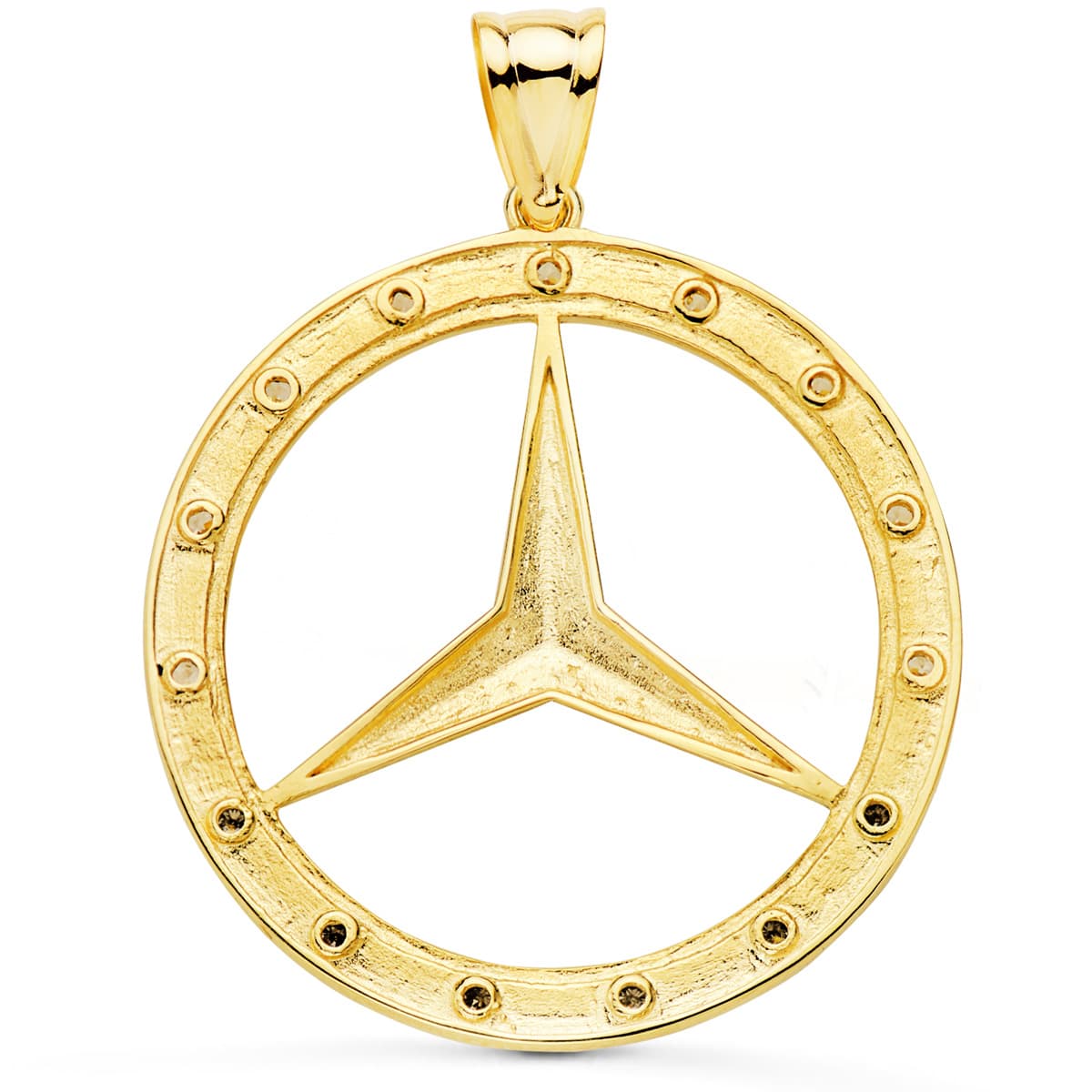 18K MEDALLA ORO AMARILLO ESTRELLA CON CERCO Y CIRCONITA 35 MM