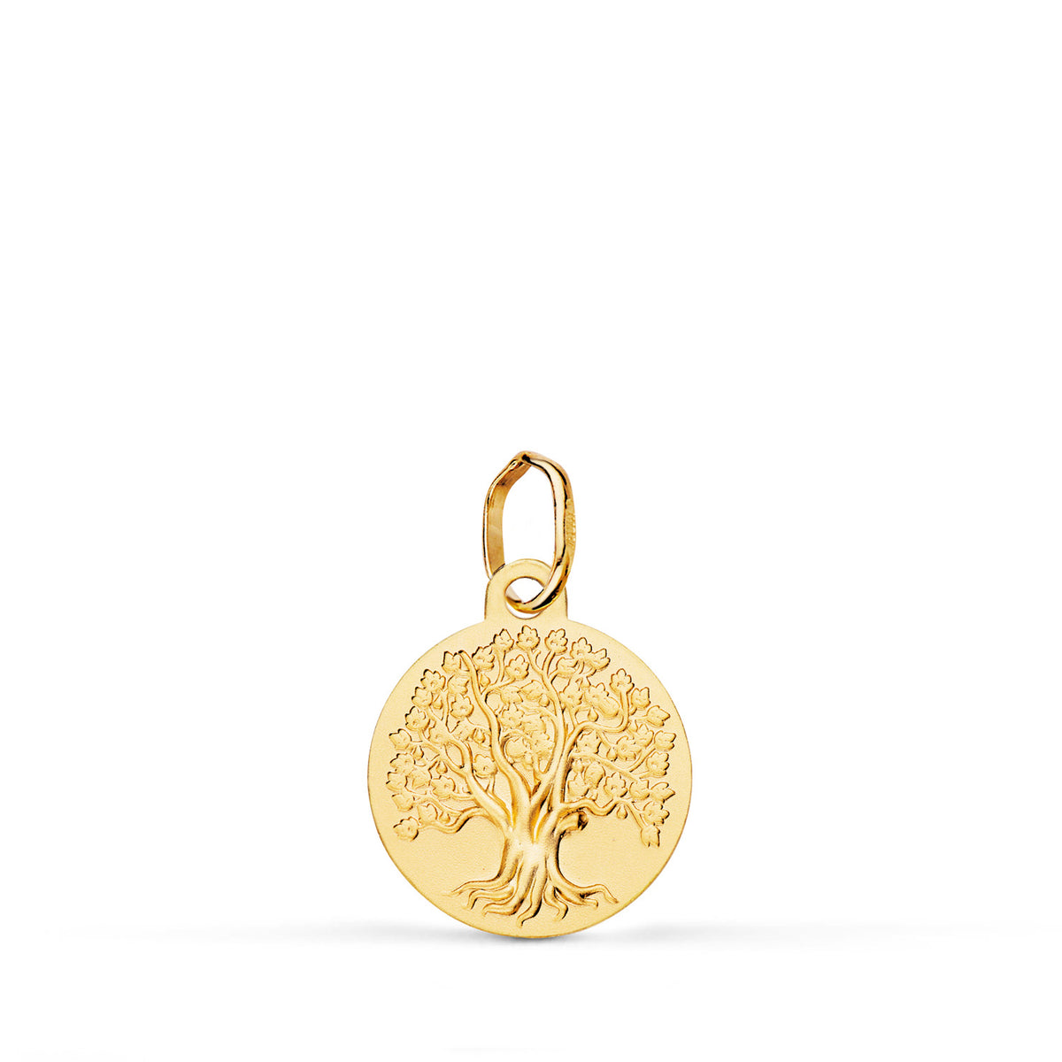 Medalla Arbol de la Vida Matizada 12 mm de oro amarillo 18K