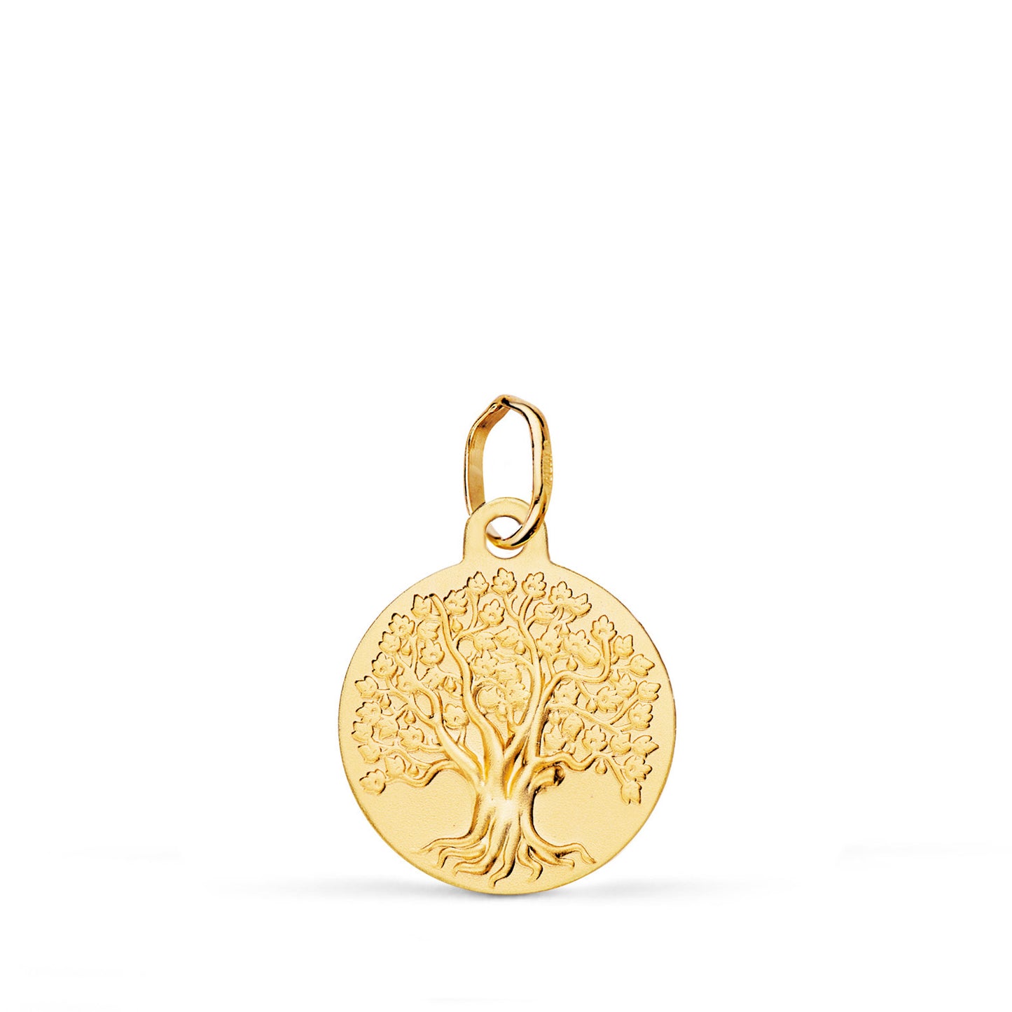 18K MEDALLA ORO AMARILLO ARBOL DE LA VIDA MATIZADA 14 MM