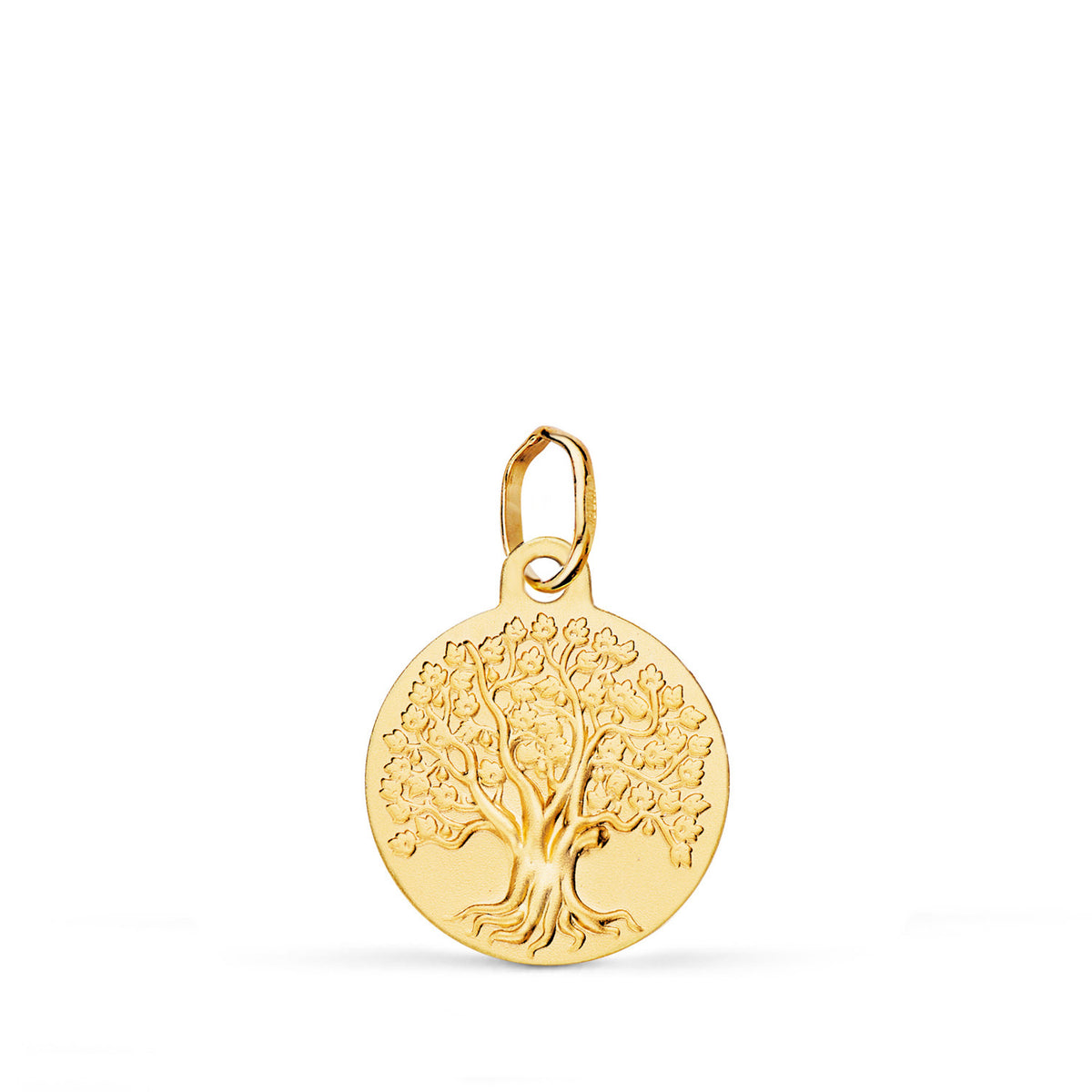 Medalla Arbol de la Vida Matizada 14 mm de oro amarillo 18K