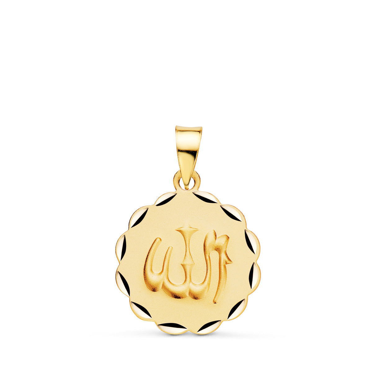 18K MEDALLA ORO AMARILLO ALÁ ES GRANDE TALLADA Y MATIZADA 16 MM