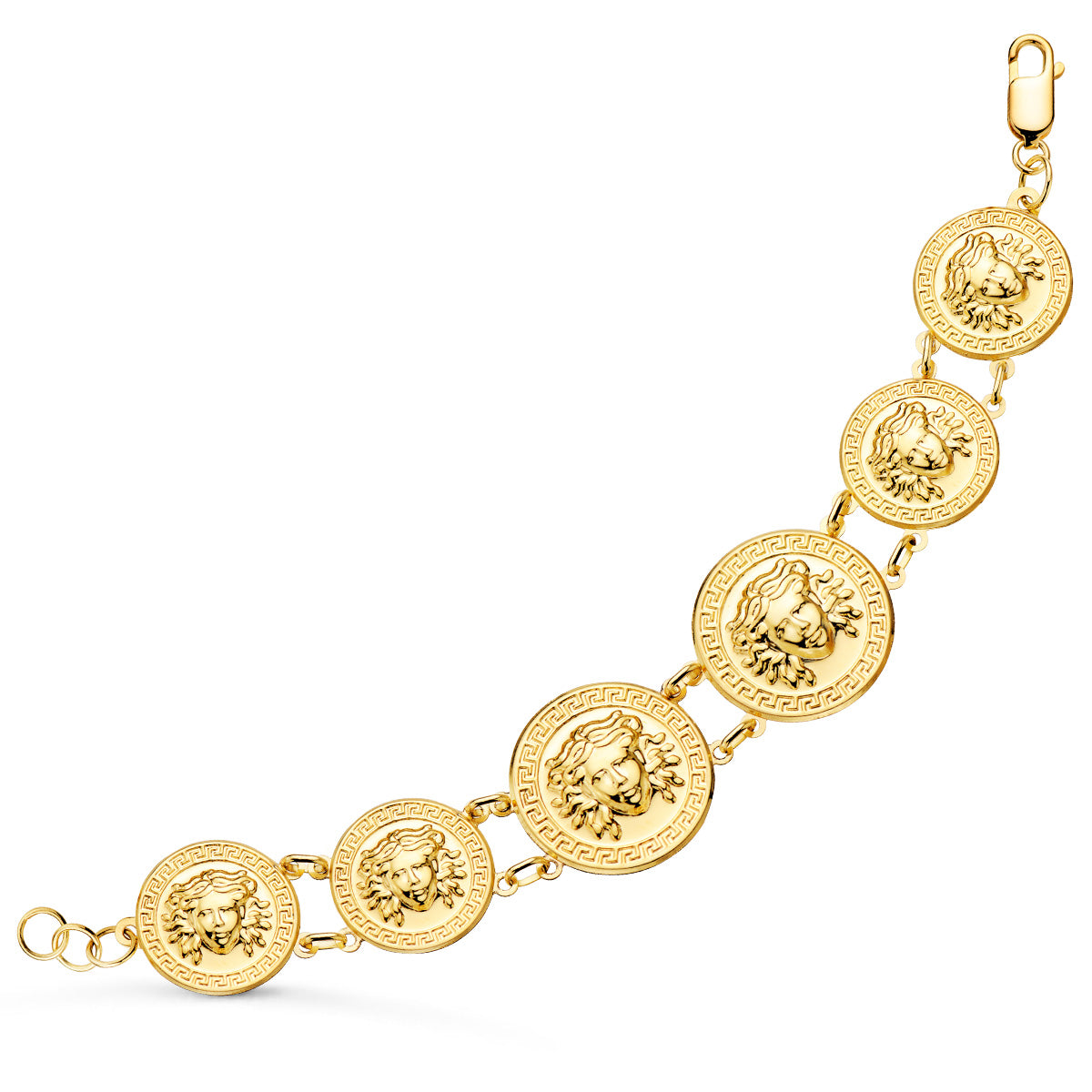 Pulsera con Medusas de 25 y 20 mm en Brillo Largo 20,5 cm de oro amarillo 18K