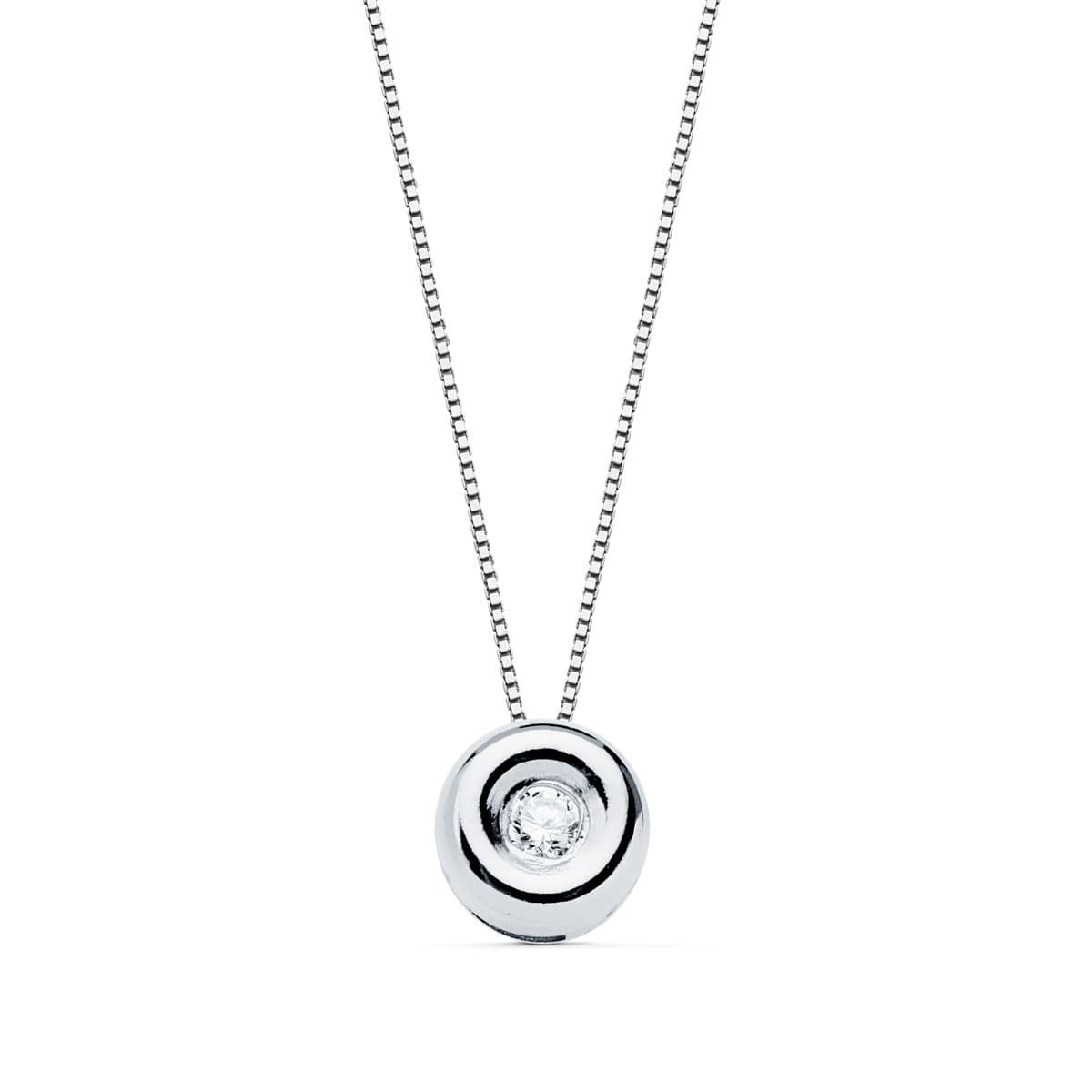 18K GARGANTILLA ORO BLANCO CHATON 5,5 MM DIAMANTE 1.70MM 0,020 QTS. G-VS2. CADENA 42CM