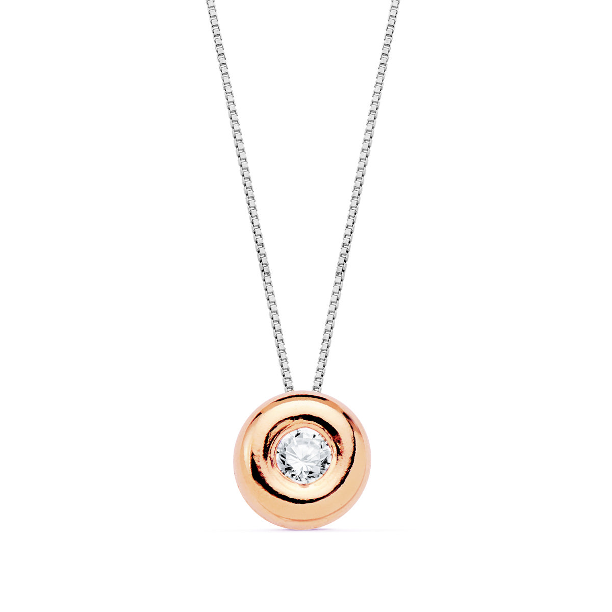 18K GARGANTILLA ORO ROSA CHATON 6MM DIAMANTE LABORATORIO 2,20MM 0,050 QTS. G-VS2 CADENA 42CM