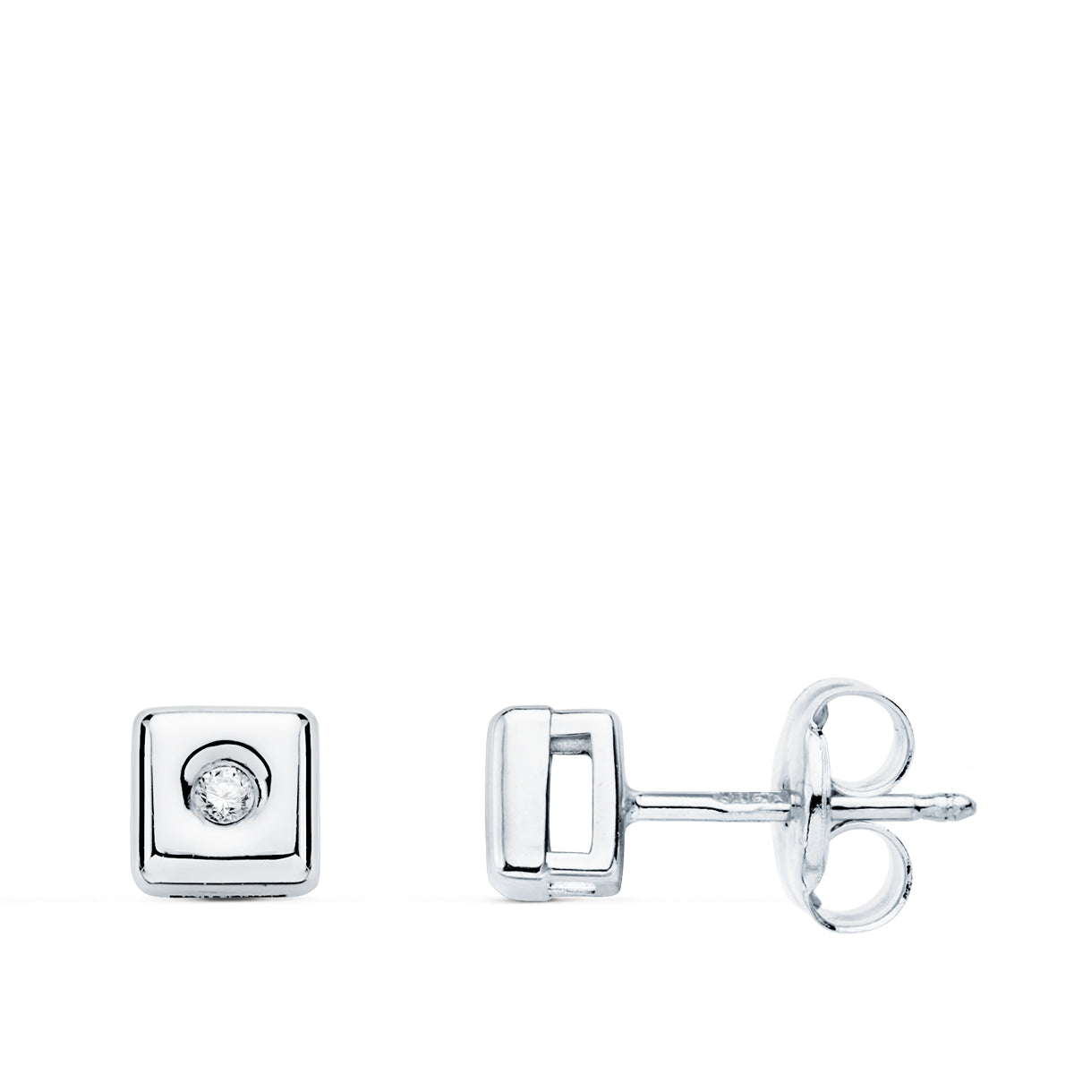Pendientes Chaton Cuadrado Diamantes Laboratorio 0,030 Qts. G-vs2 de oro blanco 18K